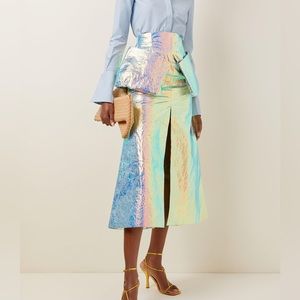 A.W.A.K.E. Mode Pocket-detailed Lamé Midi Skirt in Metallic